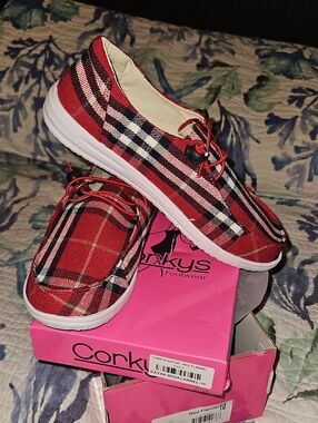 Corkys Red Plaid Lace-Tie Women's Sneakers